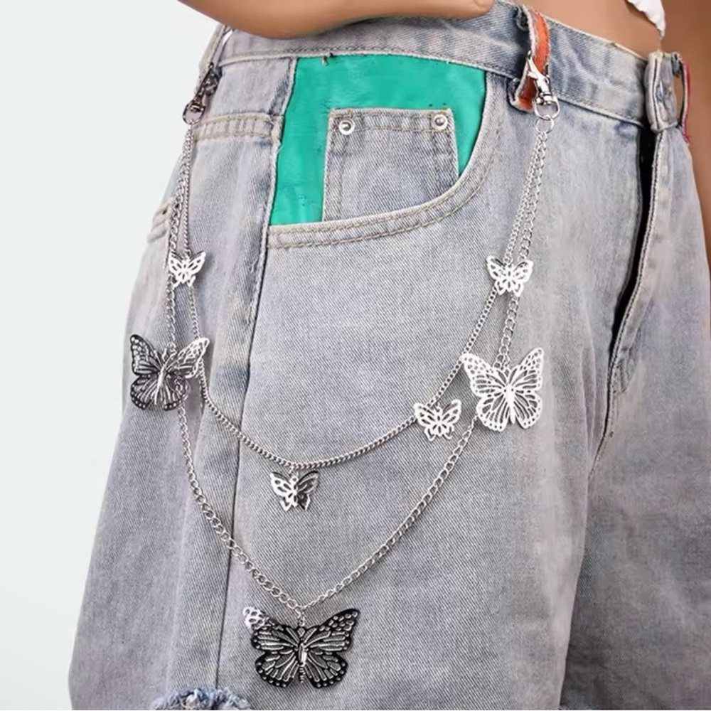 Punk Butterfly Biker Jeans Link Pants Keychain
